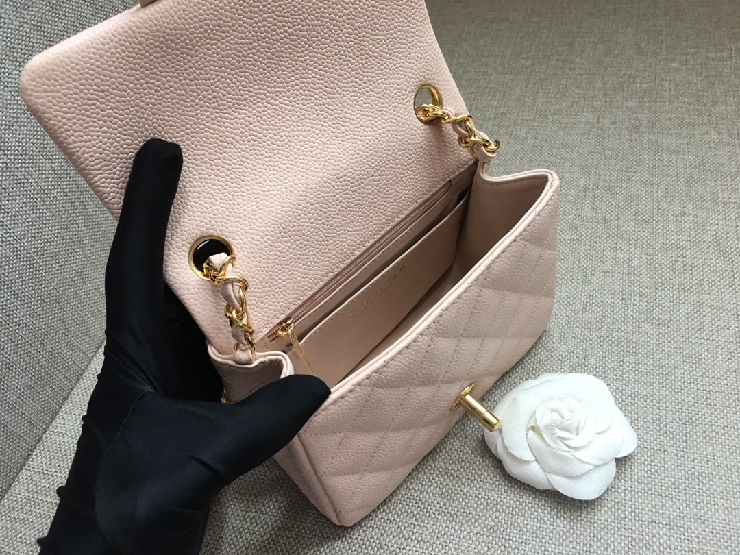 Mini Classic Flap Caviar Bag A01115 Pink/Gold